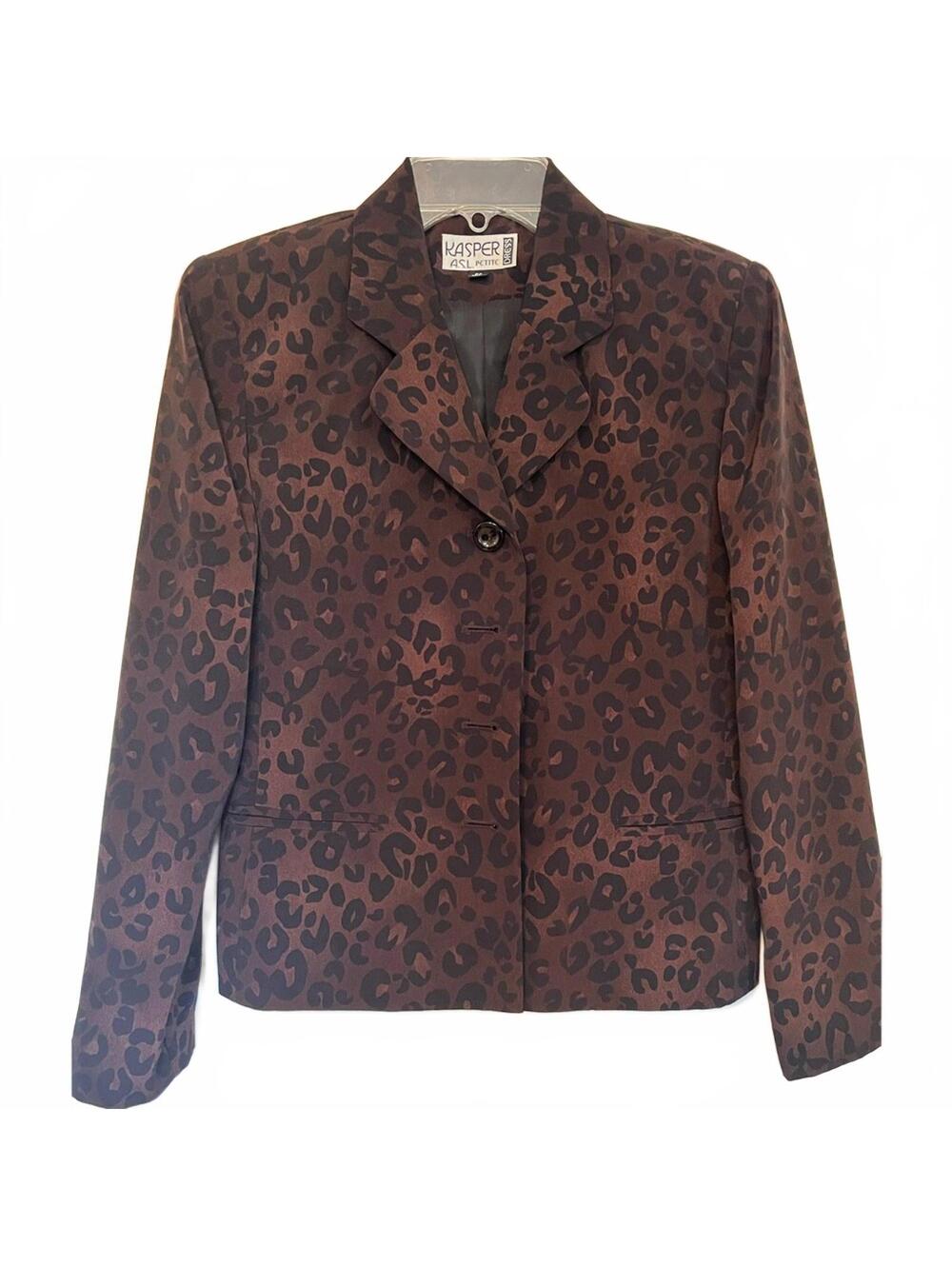 Kasper Women’s Dark Brown Animal Print 2-Piece Skirt Suit – Statement Career Set